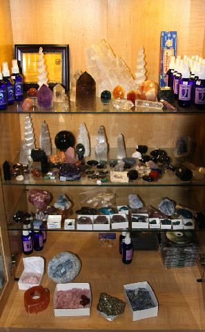 Shelves of healing crystals